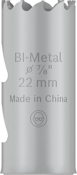 Graue Bi-Metall Lochsäge mit Aufschrift 'Ø 7/8