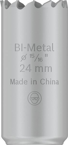 Silbernes Lochsägeblatt mit der Aufschrift 'Bi-Metal Ø 15/16