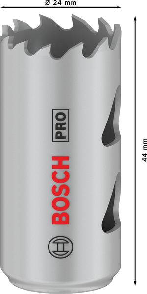 Metall-Bohrkrone 'BOSCH PRO' mit Ø 24 mm und Höhe 44 mm.
