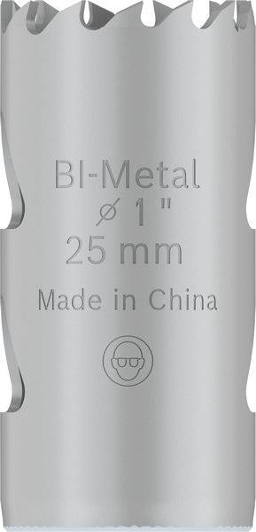 Bohrkrone aus Bi-Metall, Durchmesser 25 mm, gefertigt in China.
