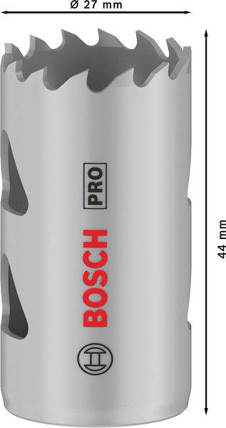 Lochsäge mit 27 mm Durchmesser und 44 mm Länge, Marke Bosch Pro.
