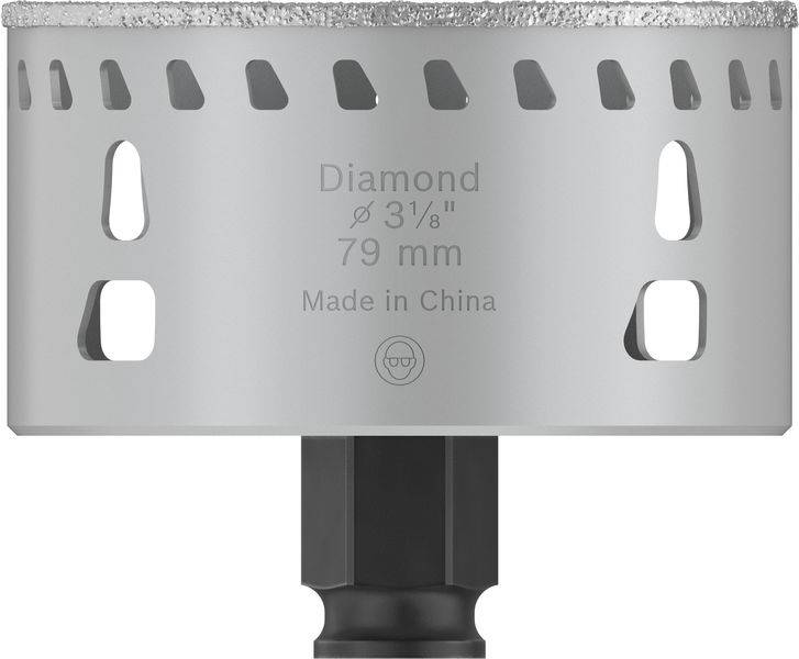 Silberne, zylindrische Lochsäge mit der Aufschrift 'Diamond 3-1/8