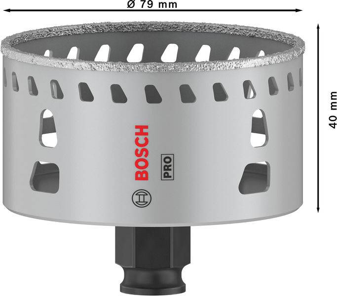 Metall-Lochsäge mit 79 mm Durchmesser und 40 mm Tiefe, Marke 'BOSCH PRO'. Geeignet für präzise Schnitte in verschiedenen Materialien.