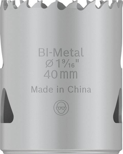 Bohrkrone aus Bi-Metall, Durchmesser 40 mm, hergestellt in China.