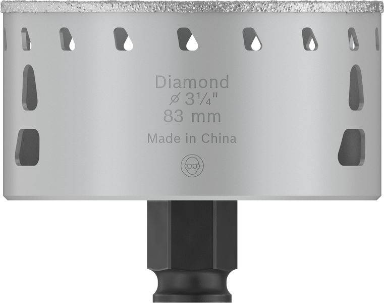 Bohraufsatz aus Metall mit diamantbesetzter Schneide, Durchmesser 83 mm, Aufschrift: 'Diamond 3 1/4