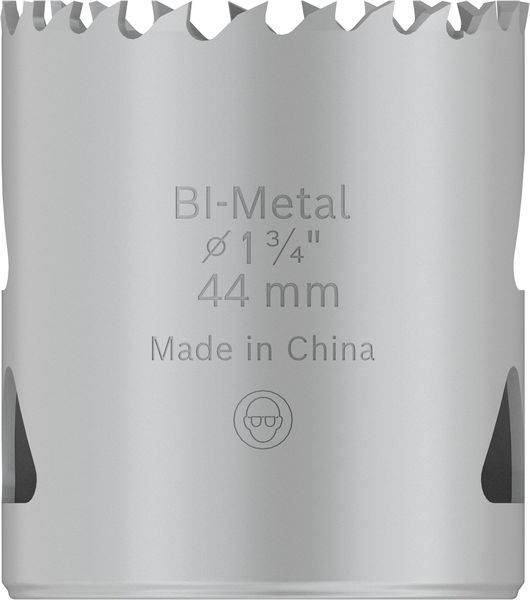 Bohrer aus Bi-Metall, Durchmesser 44 mm. Aufschrift: 'Bi-Metal Ø 1¾