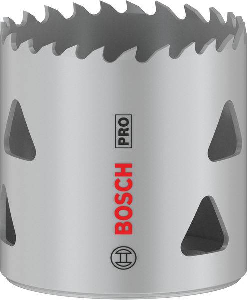 Eine silberne Lochsäge von Bosch mit gezackten Schneidezähnen und der Aufschrift 'Bosch Pro'.