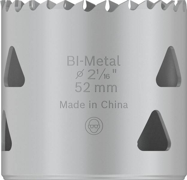 Bi-Metall Lochsäge mit einem Durchmesser von 52 mm. Aufschrift 'Bi-Metal Ø 2 1/16