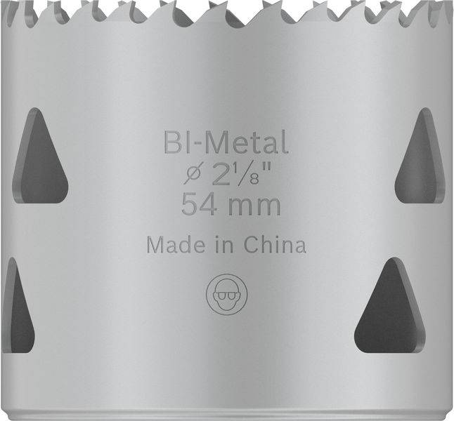 Bimetall-Lochsäge mit einem Durchmesser von 54 mm. Der Schriftzug 'Made in China' ist zentral auf der silbernen Oberfläche sichtbar.