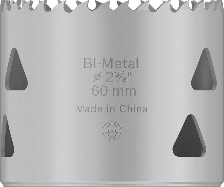 Ein silbernes Bi-Metall-Lochsägeblatt mit einem Durchmesser von 60 mm, hergestellt in China.