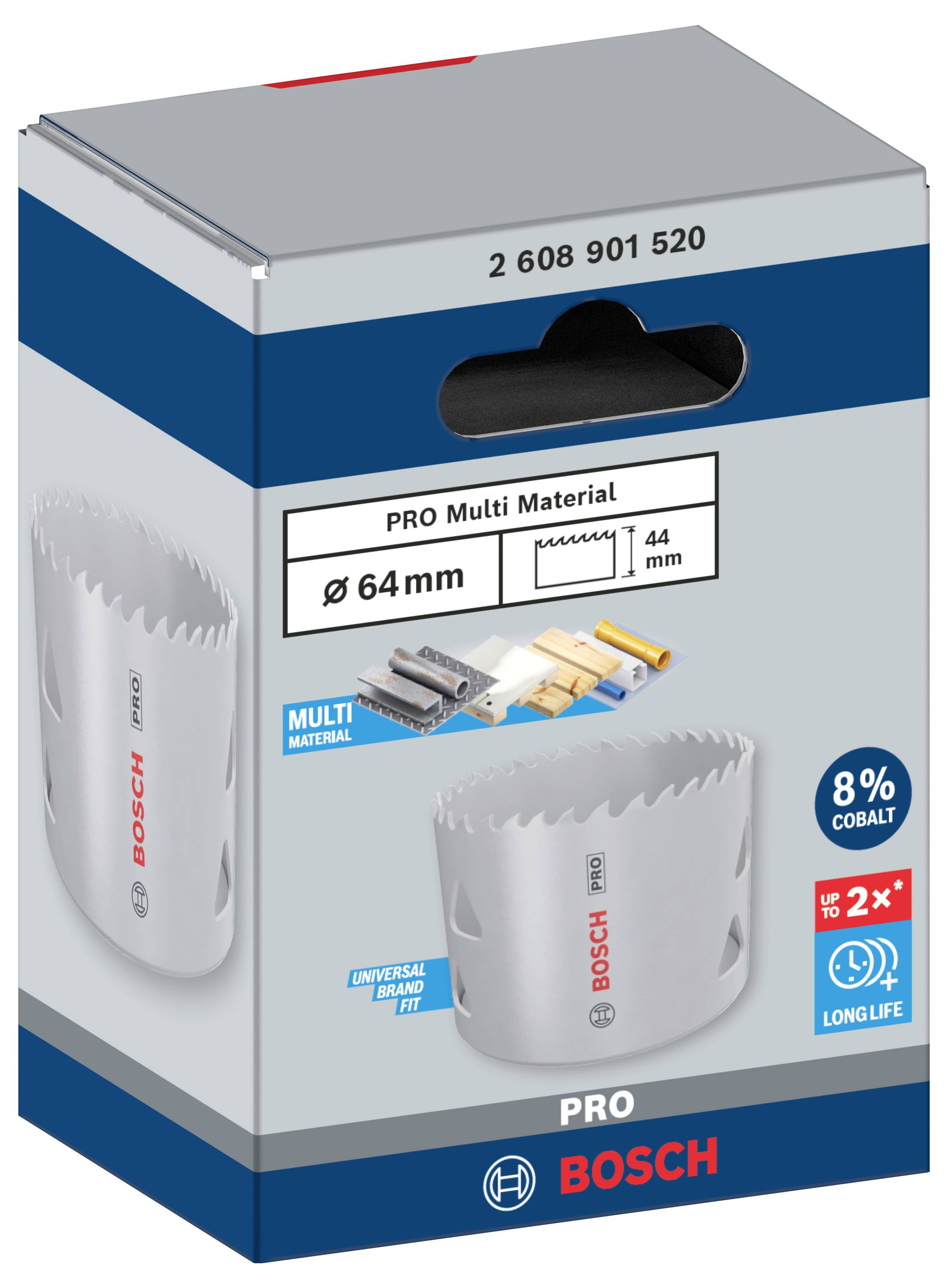 Kreissägeaufsatz von Bosch für 'Multi Material', Durchmesser 64mm, 8% Kobalt, doppelte Lebensdauer, universell einsetzbar.