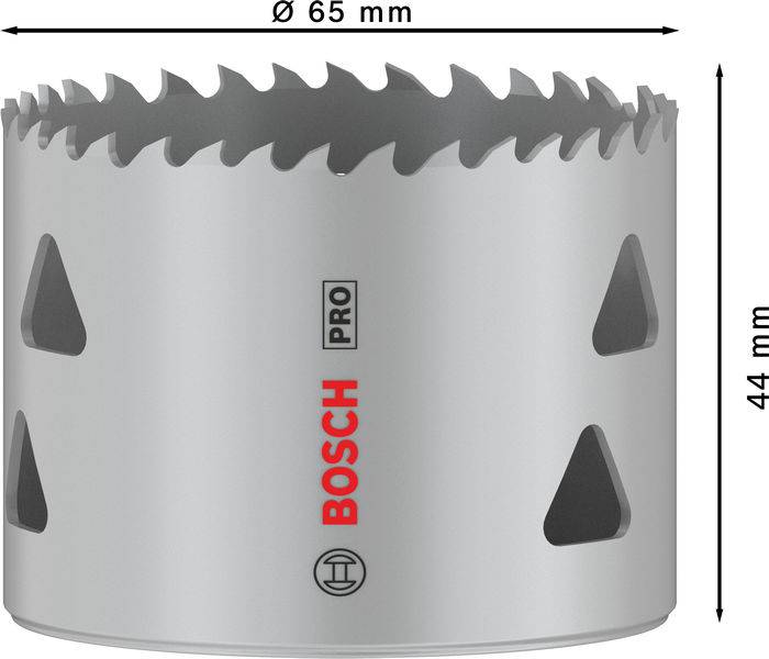 Lochsäge von Bosch mit Ø 65 mm und Höhe 44 mm, geeignet für professionelle Anwendungen.