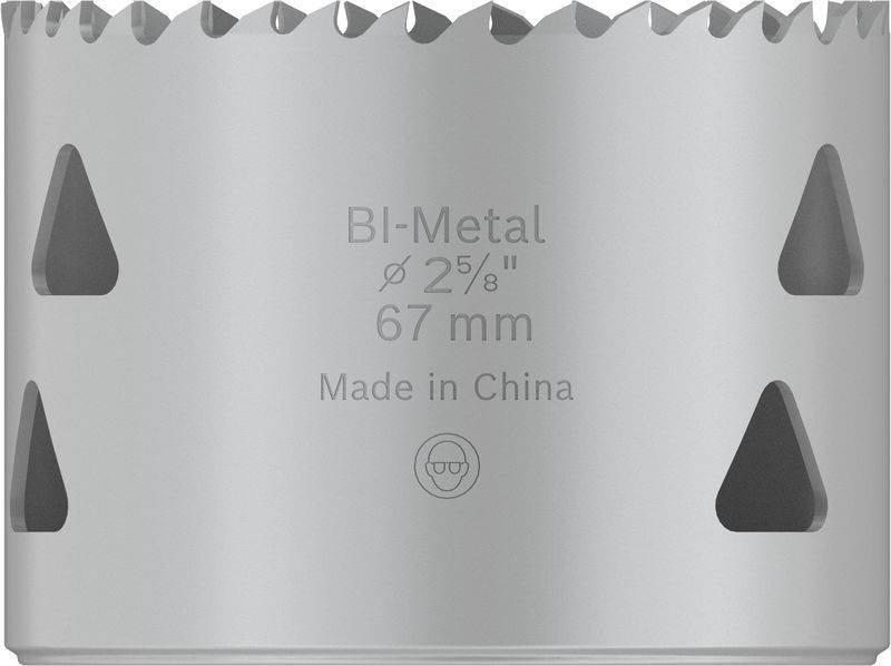 'Sägekrone aus Bi-Metall, Durchmesser 67 mm. Inschrift: 