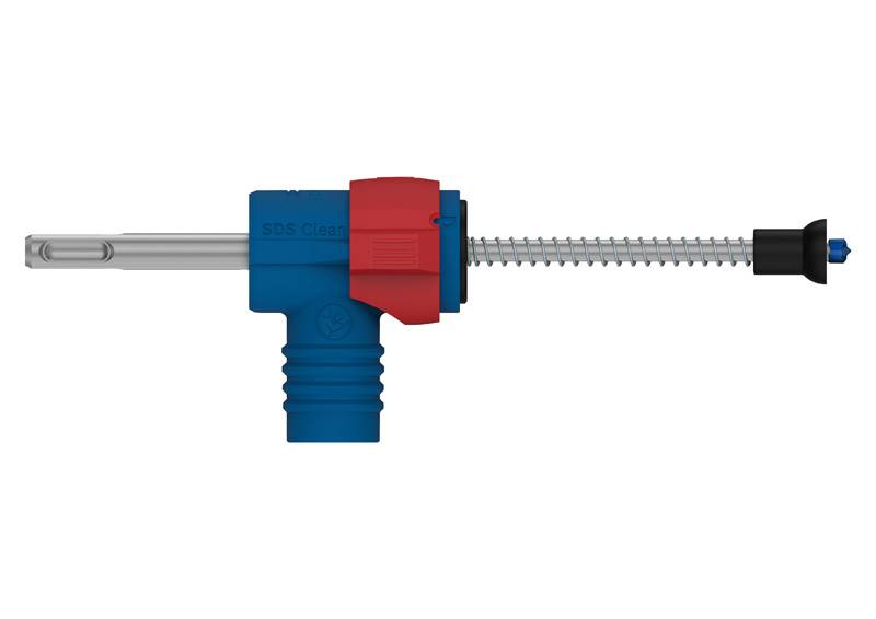 Eine Plastikkomponente in Blau und Rot mit einer Metallschraube. Sie hat einen Beschriftungsschriftzug 'SDS Classic'.