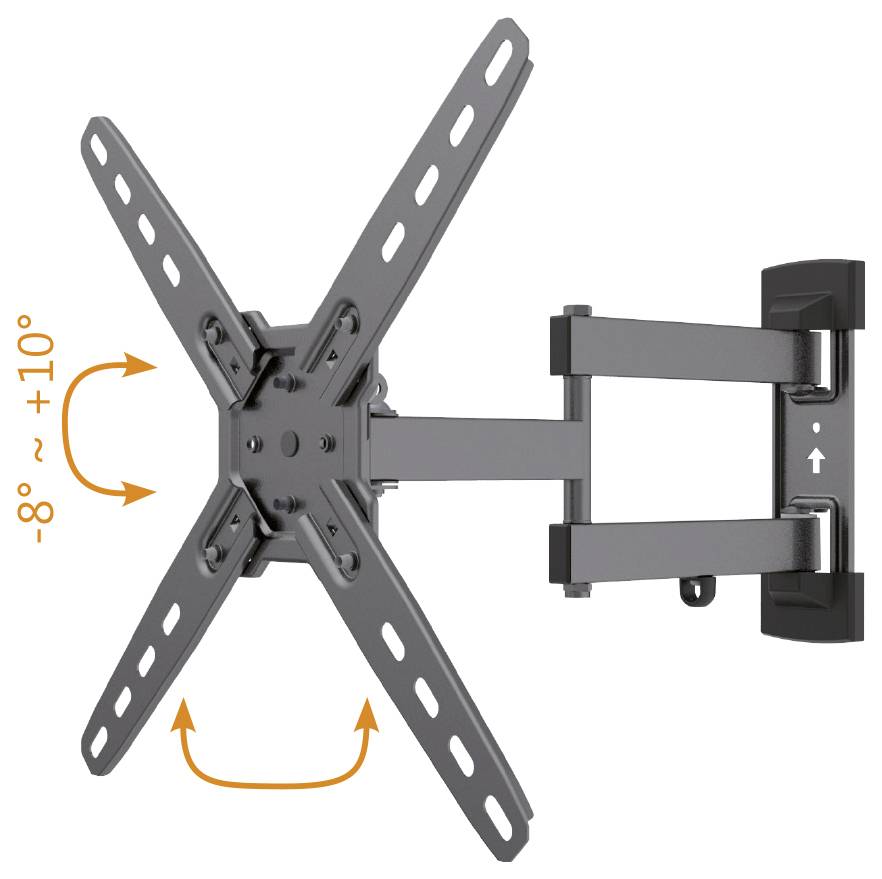 Wandhalterung für Fernseher mit schwenkbaren Armen und neigbarem Gelenk. Geeignet für flexible Ausrichtung und Anpassung.