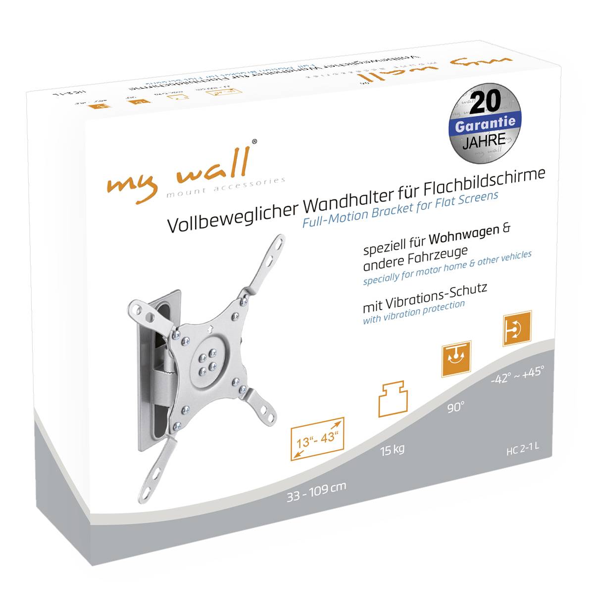 My Wall HC2-1L TV-Wandhalterung Integrierte Wasserwaage 33cm (13") - 109,2cm (43") Drehbar, Neigbar