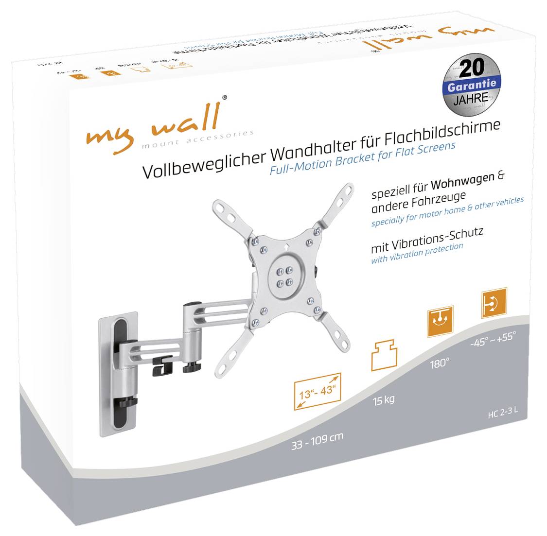 'Vollbeweglicher Wandhalter für Flachbildschirme, speziell für Wohnwagen mit Vibrationsschutz, Größe 13