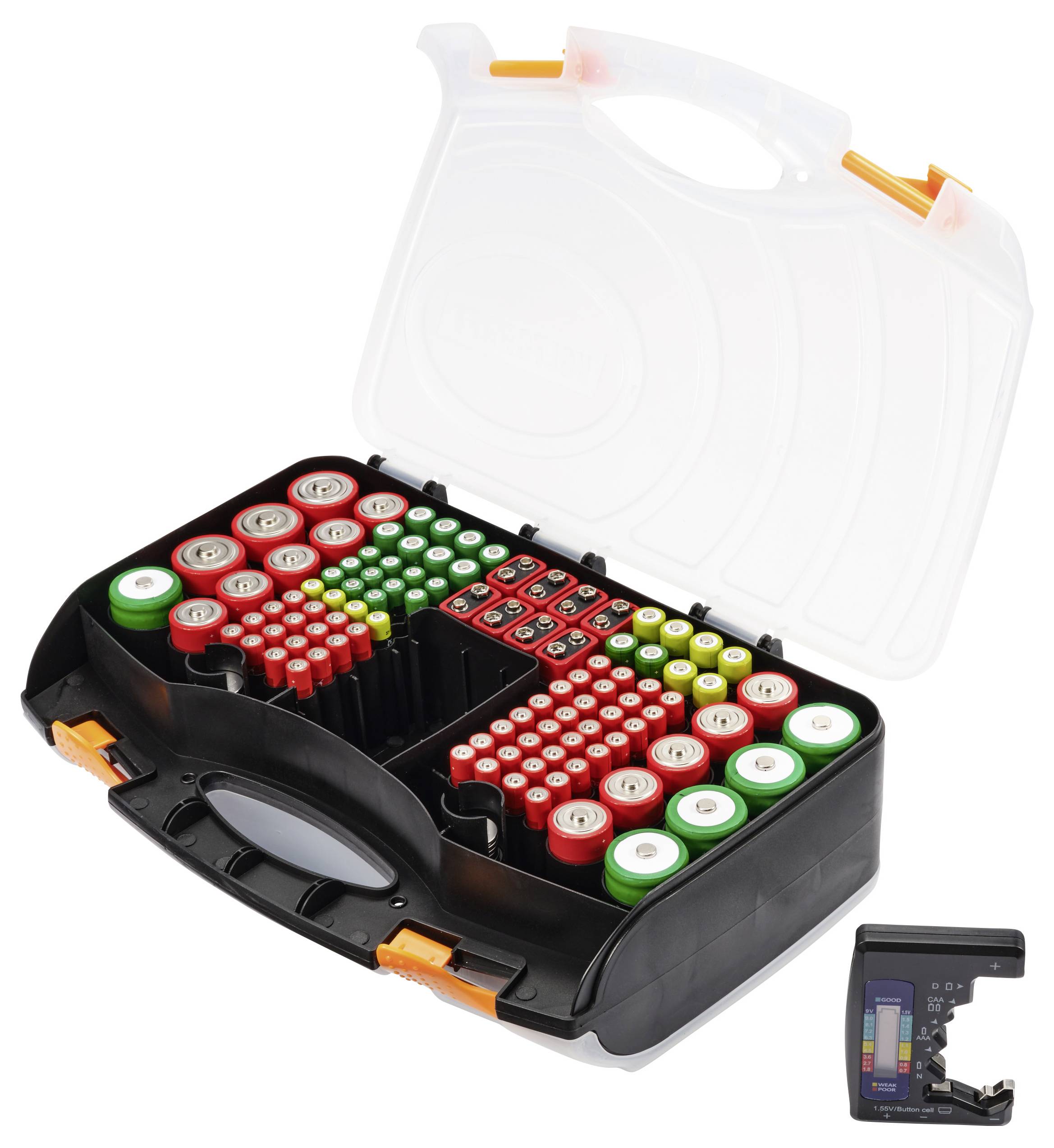 VOLTCRAFT GD BSB01 Batteriebox 180x Micro (AAA), Mignon (AA), Baby (C), Mono (D), 9V Block, Knopfzellen (L x B x H) 350 x 90