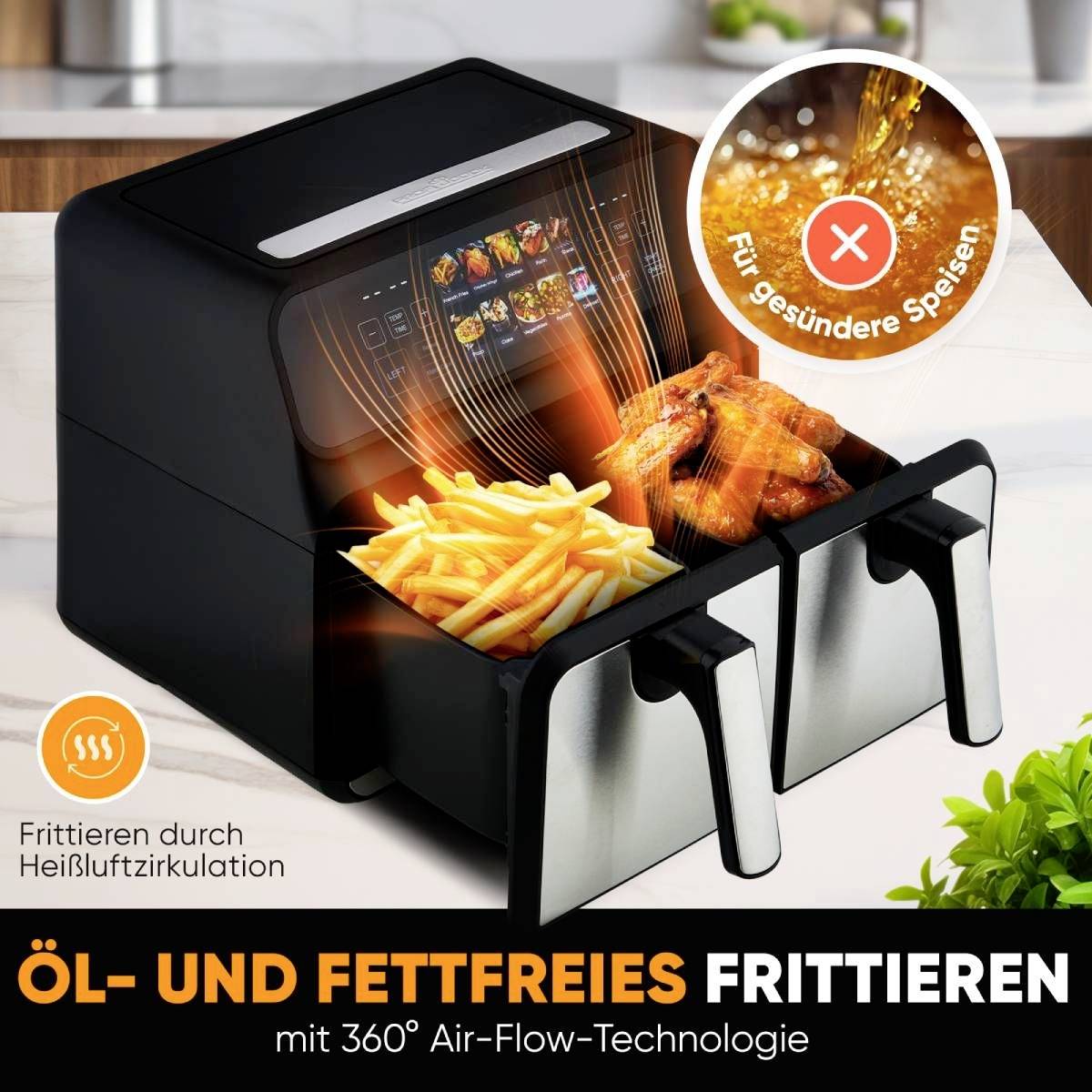 Profi Cook PC-FR 1287 H inox Heißluft-Fritteuse 8 l 2200 W Edelstahl, Schwarz