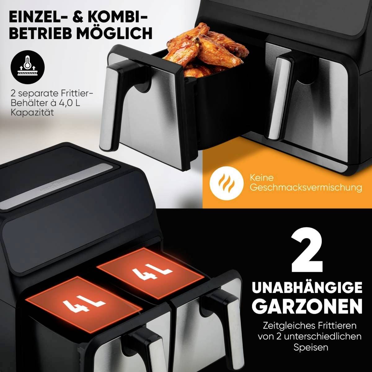 Profi Cook PC-FR 1287 H inox Heißluft-Fritteuse 8 l 2200 W Edelstahl, Schwarz