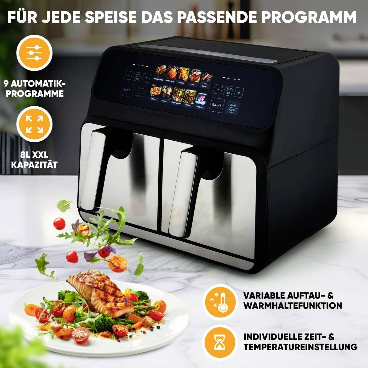 Profi Cook PC-FR 1287 H inox Heißluft-Fritteuse 8 l 2200 W Edelstahl, Schwarz