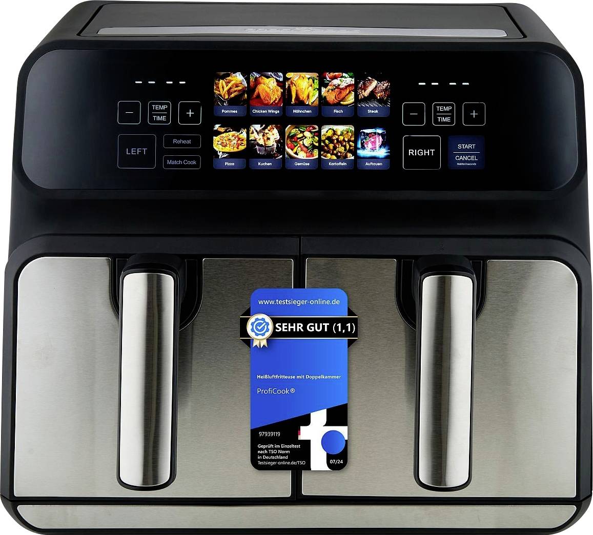 Profi Cook PC-FR 1287 H inox Heißluft-Fritteuse 8l 2200W Edelstahl, Schwarz
