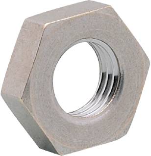 Sechskantmutter aus Metall, silbrig-glänzend, mit Innengewinde.