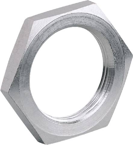 Sechskantmutter aus Metall. Sie dient zur Befestigung von Schrauben in mechanischen oder baulichen Anwendungen.