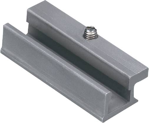 Aluminiumprofil mit montierter Schraube; seitliche Ansicht zeigt rechteckige Form und nutzbare Öffnung, geeignet für Befestigungen.