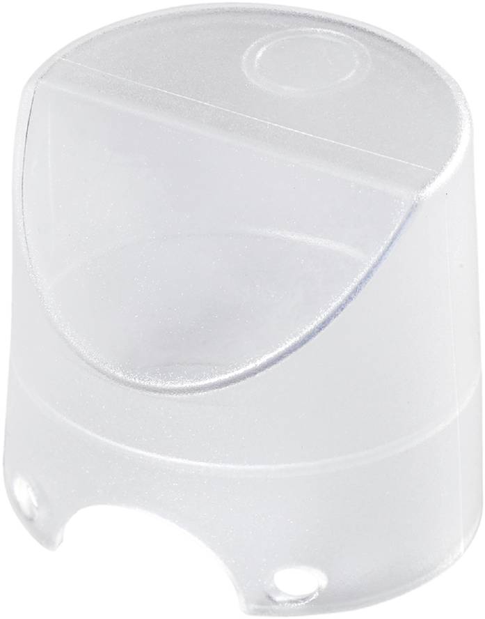 Ein weißer Plastikdeckel mit transparenter Kuppel oben. Eignet sich für Flaschen zum Schutz des Inhalts.