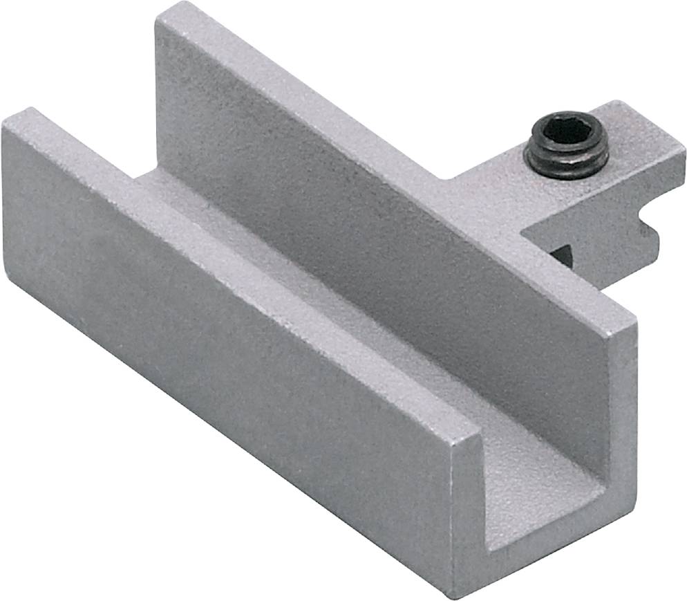 Ein rechtwinkliger Metallwinkel mit Schraubloch, geeignet für Regalbefestigungen oder als Rahmenstütze. Farbe: silbergrau.