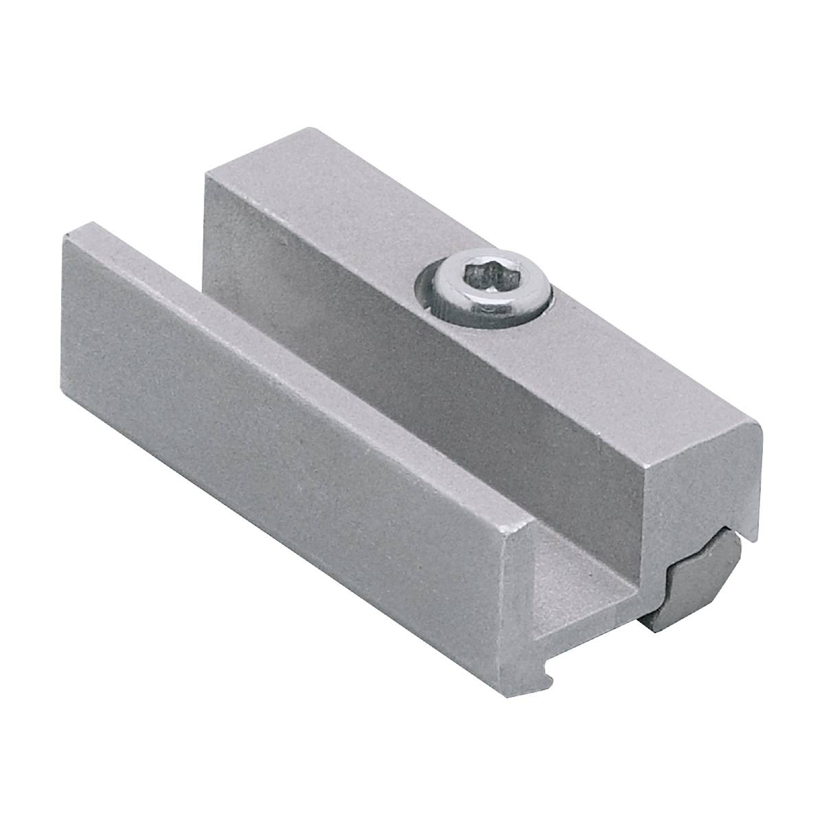 Metallisches Bauteil auf schwarzem Hintergrund, mit Schraube oben. Wahrscheinlich für mechanische oder industrielle Anwendungen.
