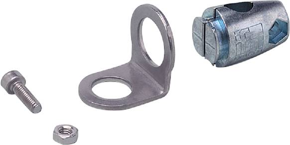 Metallische Halterung mit zwei runden Öffnungen, vor schwarzem Hintergrund, zeigt technische Details und Konstruktionsmerkmale.