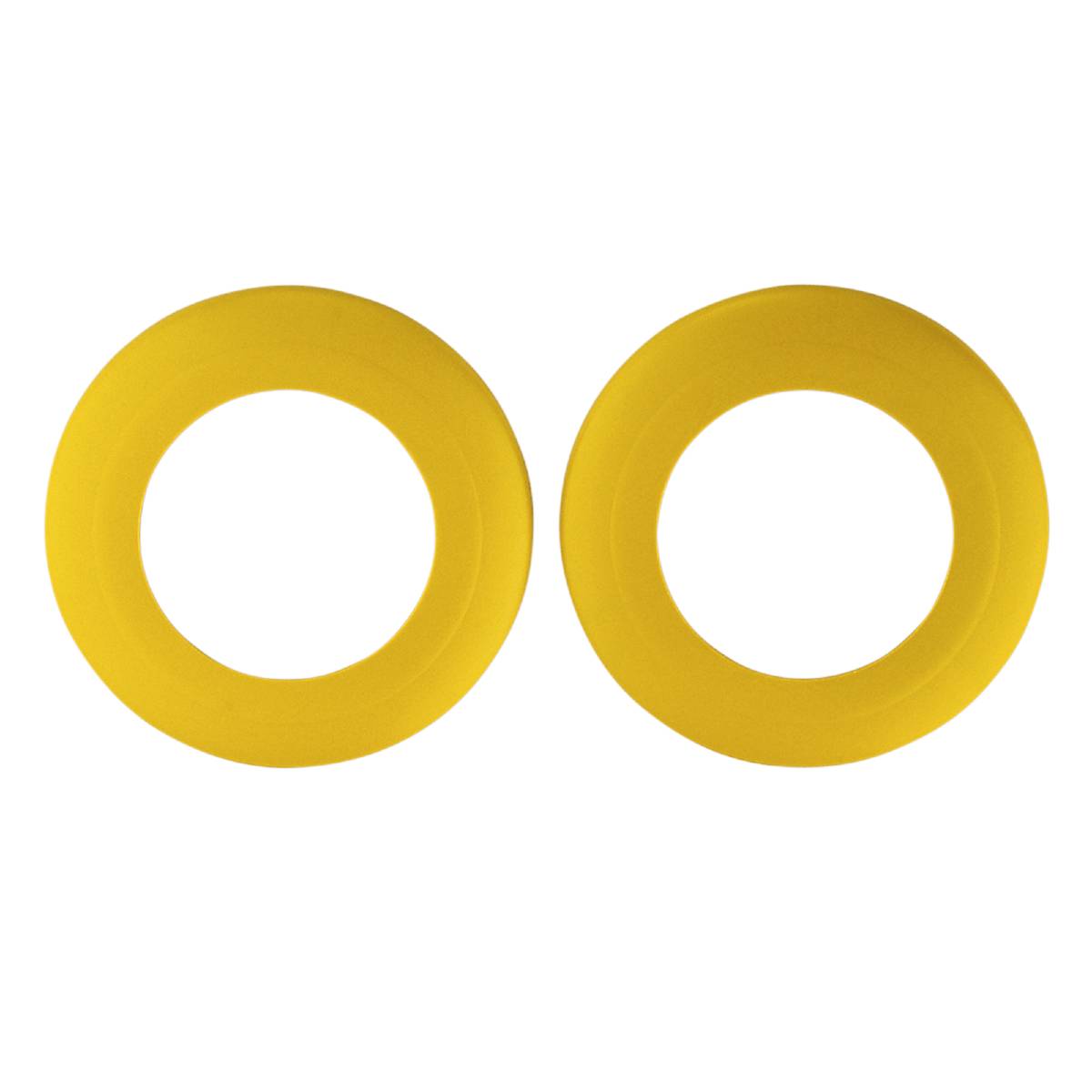 Zwei gelbe Ringe auf schwarzem Hintergrund. Sie sind gleichmäßig und identisch in Größe und Form.