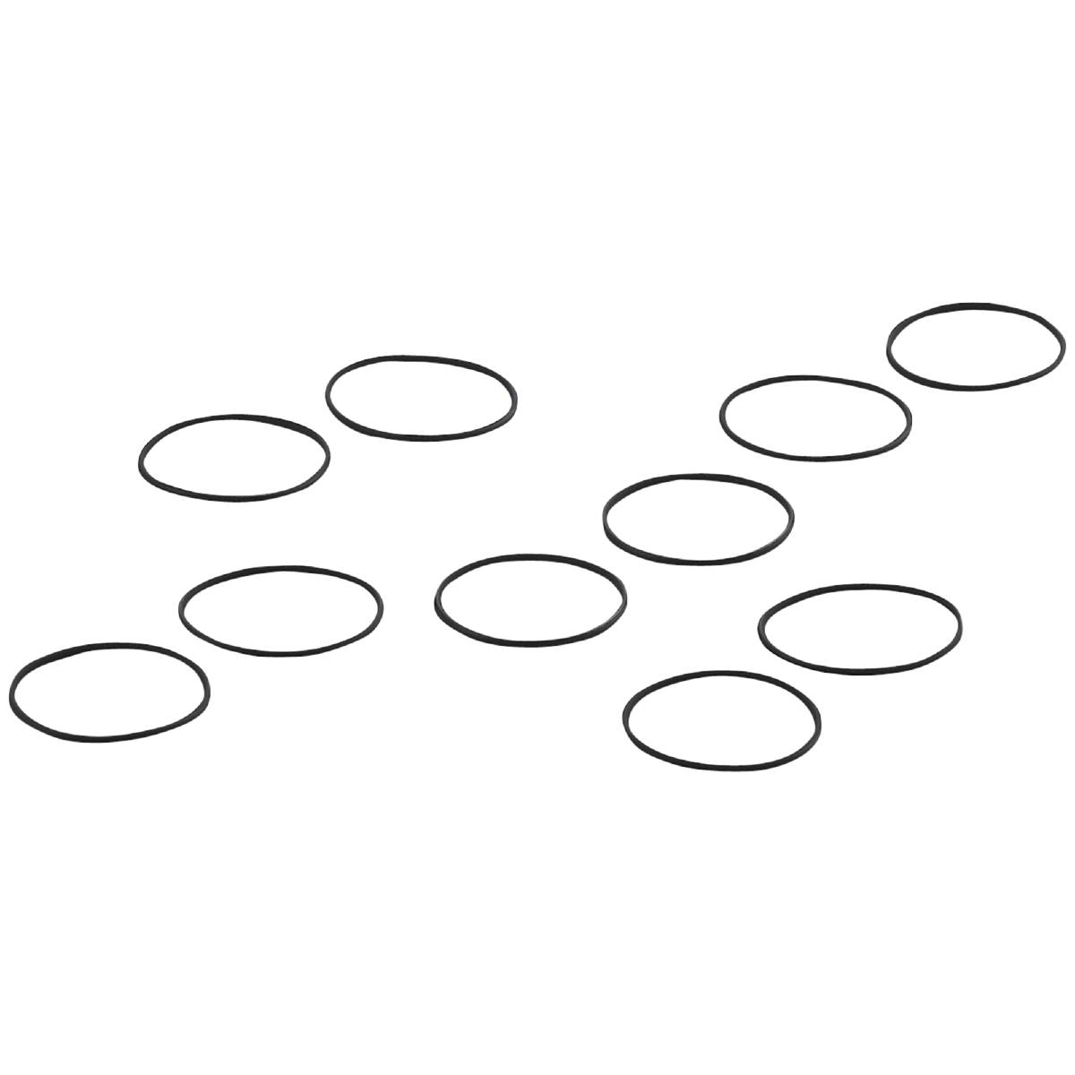 Eine Anordnung von elf schwarzen, gleichmäßig verteilten Ringen auf schwarzem Hintergrund. Die Ringe sind in einer diagonalen Linie.