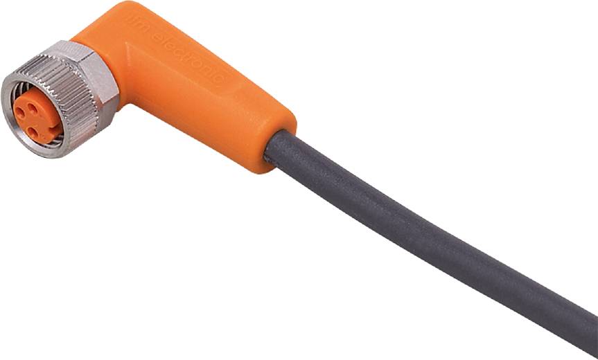 Ein orangefarbener Stecker mit schwarzem Kabel; vermutlich ein Audio- oder Elektronikanschluss.