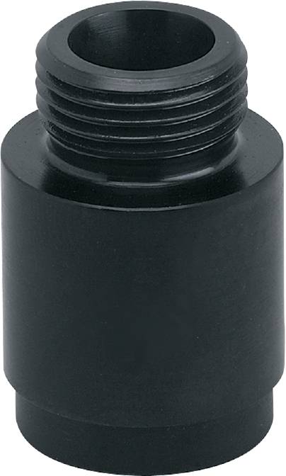 Ein schwarzer, zylindrischer Adapter mit Schraubgewinde.