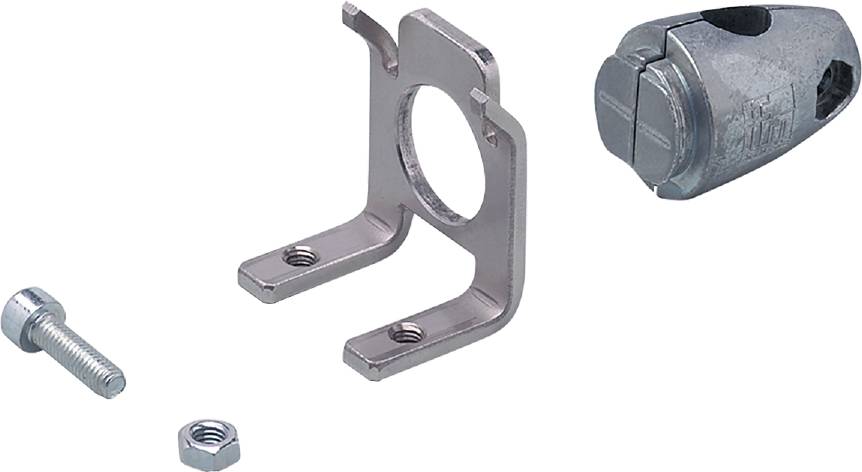 Metallbefestigungshalterung mit zwei Bohrlöchern. Hauptsächlich für mechanische Anwendungen genutzt. Ansicht von schräg oben.