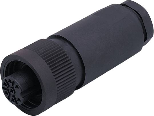 Ein schwarzer zylindrischer Adapter mit geriffeltem Mittelteil, geeignet für Verbindungen in technischen Anwendungen.