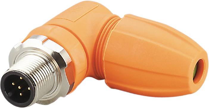 Ein orangefarbener Schlauchanschluss mit Metallgewinde, nah aufgenommen. Der Anschluss ist robust und für Gartenschläuche geeignet.