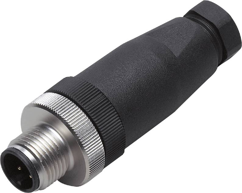 Steckeradapter mit geriffeltem Metallring und schwarzem Kunststoffgehäuse, geeignet für industrielle Anwendungen.