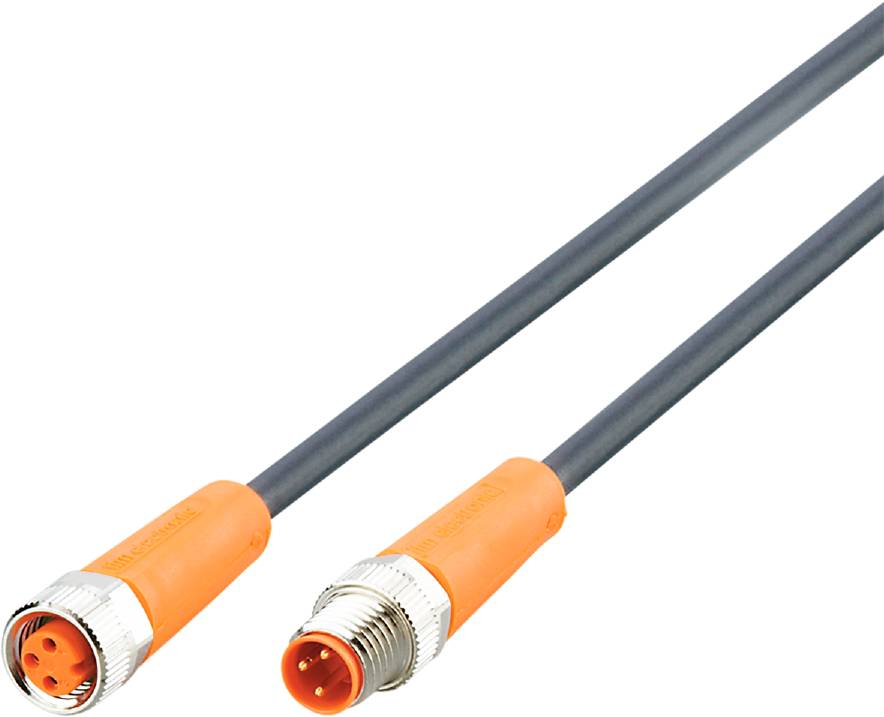 Zwei orange und graue Kabel mit Steckverbindern, ideal für industrielle Anwendungen oder elektronische Geräte.