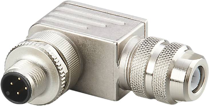 Ein silberner Metalladapter mit gerillten Drehverschlüssen auf beiden Seiten, verwendet zum Anschließen zweier Kabel.