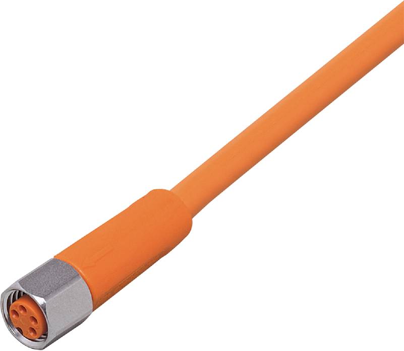 Oranges Kabel mit Steckverbinder an einem Ende, geeignet zur Verbindung in elektronischen oder mechanischen Geräten.