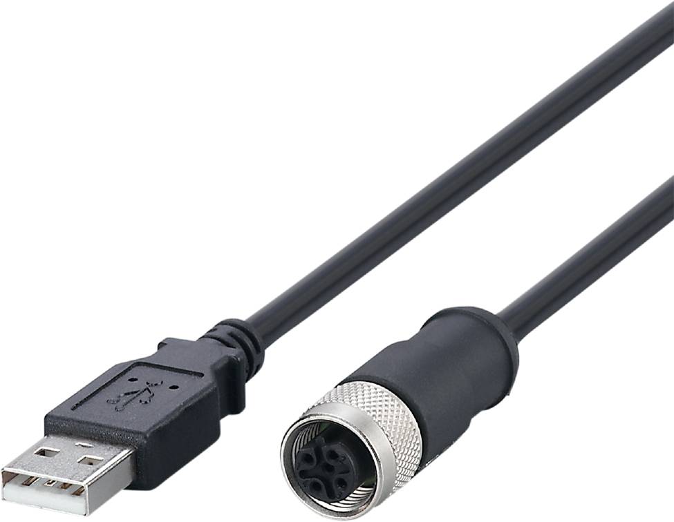 Ein USB-Kabel neben einem runden Adapterstecker mit mehreren Pins, zeigt Konverter zwischen zwei verschiedenen Steckertypen.