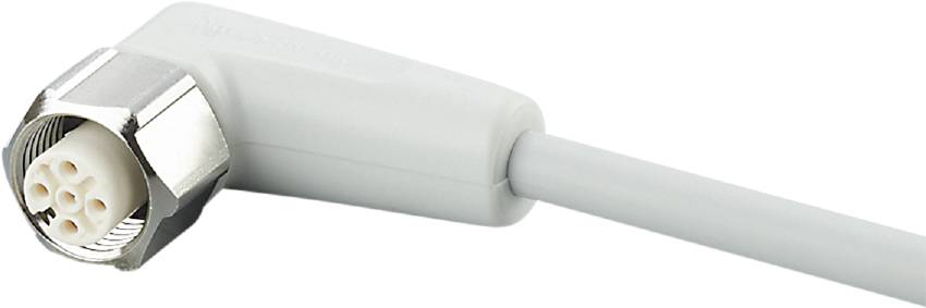 Ein weißes Kabel mit einem abgerundeten Stecker.