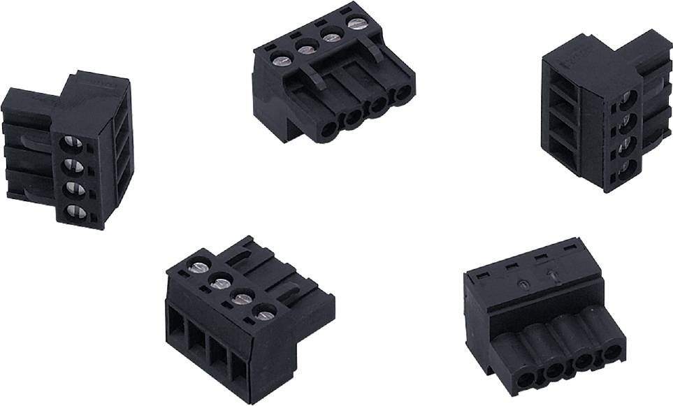 Schwarzer, rechteckiger Steckverbinder mit drei poligen Anschlüssen, geeignet für elektronische Schaltkreise oder Verkabelungen.