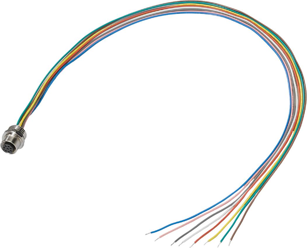 Mehrfarbige, isolierte Drähte, die enden und blankes Kupfer zeigen. Sie sind gebogen und bilden einen Bogen.