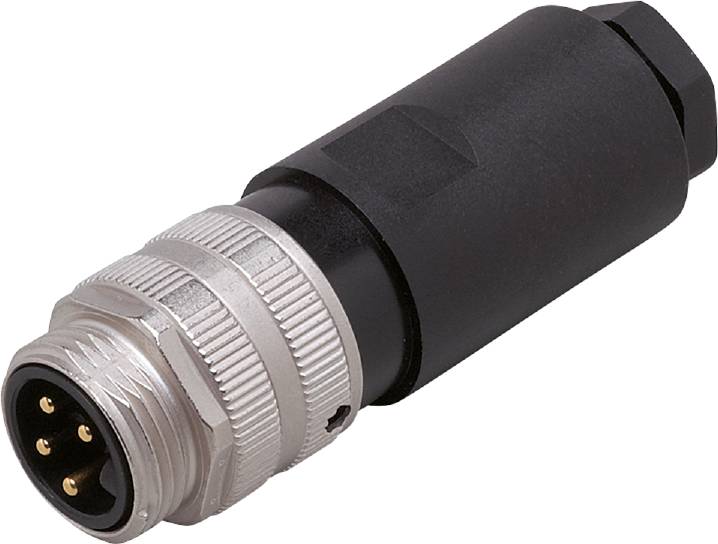 Ein schwarzer und silberner Steckverbinder mit metallischem Gewinde, geeignet für Audio- oder elektronische Geräteanschlüsse.