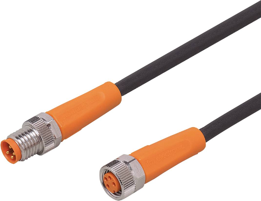 Orange und schwarzes Verbindungskabel mit Metallanschluss. Eignet sich für industrielle Anwendungen und Elektrotechnik.